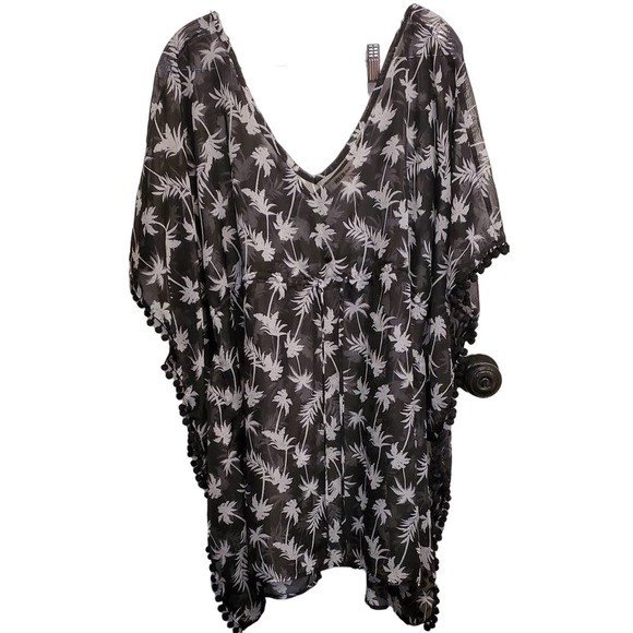 Miken | Swim | Miken Swim Cover Up Black White Palm Trees Kimono Sheer ...